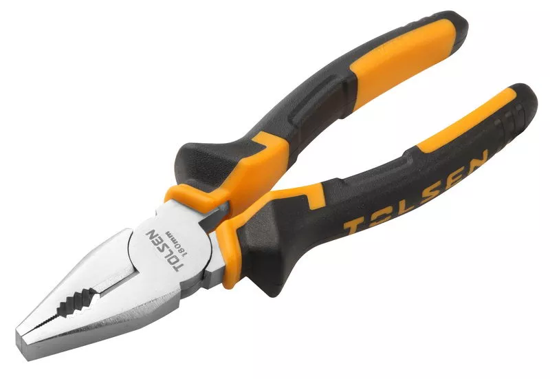 ALICATE COMBINADO 8" - MATERIAL ACERO FORJADO, ACABADO EN NIQUEL, MANGO DE PLASTICO BICOMPONENTE.