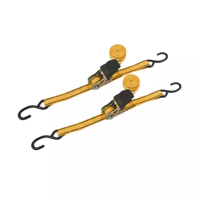 TEZADOR DE EQUIPAJE 2 UNID - MEDIAS  2,5CMX5M CON TRINQUETE DE SEGURIDAD Y EMPUÑADURA DE PVC, CAPACIDAD DE AMARRE 225KG, RESISTENCIA MAX 450 KGS